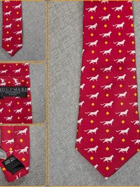 Panther Cougar Animal Print Silk Tie Wolfmark Red Handmade